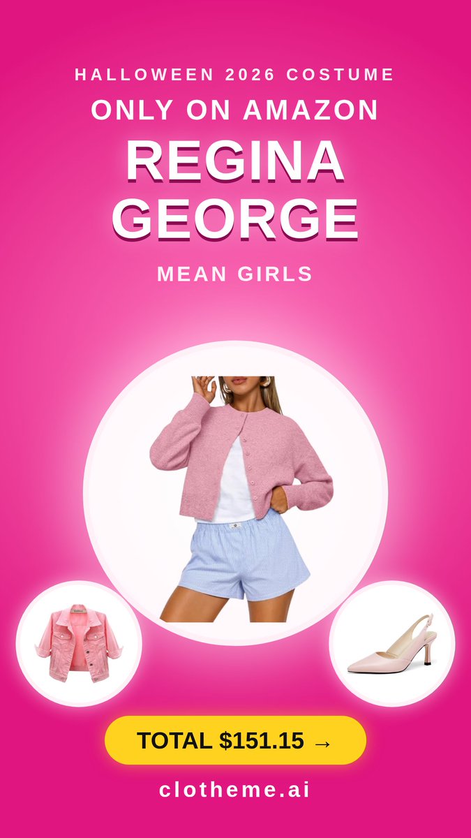 clothemeai's tweet photo. How to dress like Regina George, only on Amazon: cropped denim jacket, pink cardigan, ribbed tank, capri pants, slingback heels. Full Mean Girls look $151.15, every piece linked. On Wednesdays we wear pink.

#ReginaGeorge #MeanGirls #HalloweenCostume
https://t.co/GeaNypqB0H https://t.co/7mvi4mkTg7