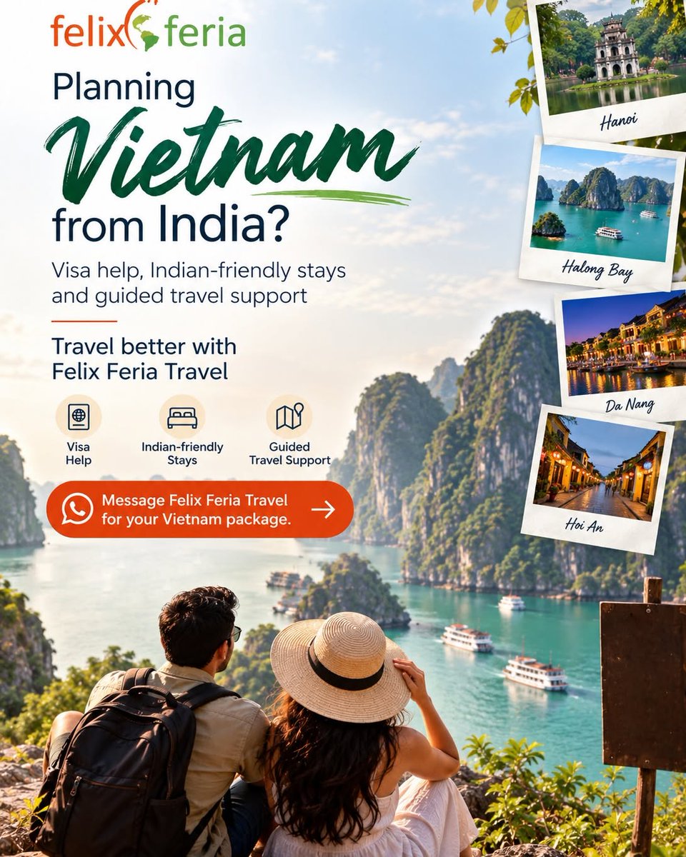 JackiosaCx's tweet photo. Vietnam is easier with the right support. Felix Feria Travel offers trip planning, visa guidance, Indian-friendly assistance, and flexible Vietnam holiday itineraries. Message Felix Feria Travel for your Vietnam package. https://t.co/ZvFlKwdAep