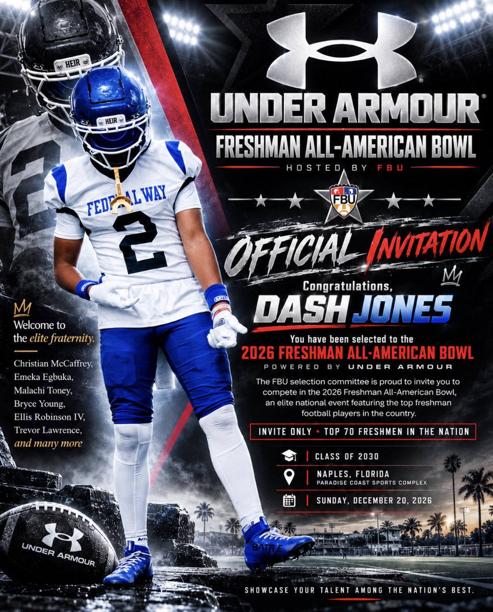 DashJones2_'s tweet photo. Thankful to officially be selected to the Freshman All American Game to compete with the top 70 freshmen in the country. π«‘
The setback was a setup for the major comeback! π
@RegJones20 π
@coachIzFw π¦
#DashJones
#DashIsland π΄π
#DashMoney π°
#HeirFootball π
#FWFB π¦
https://t.co/aFEyyOG9QI