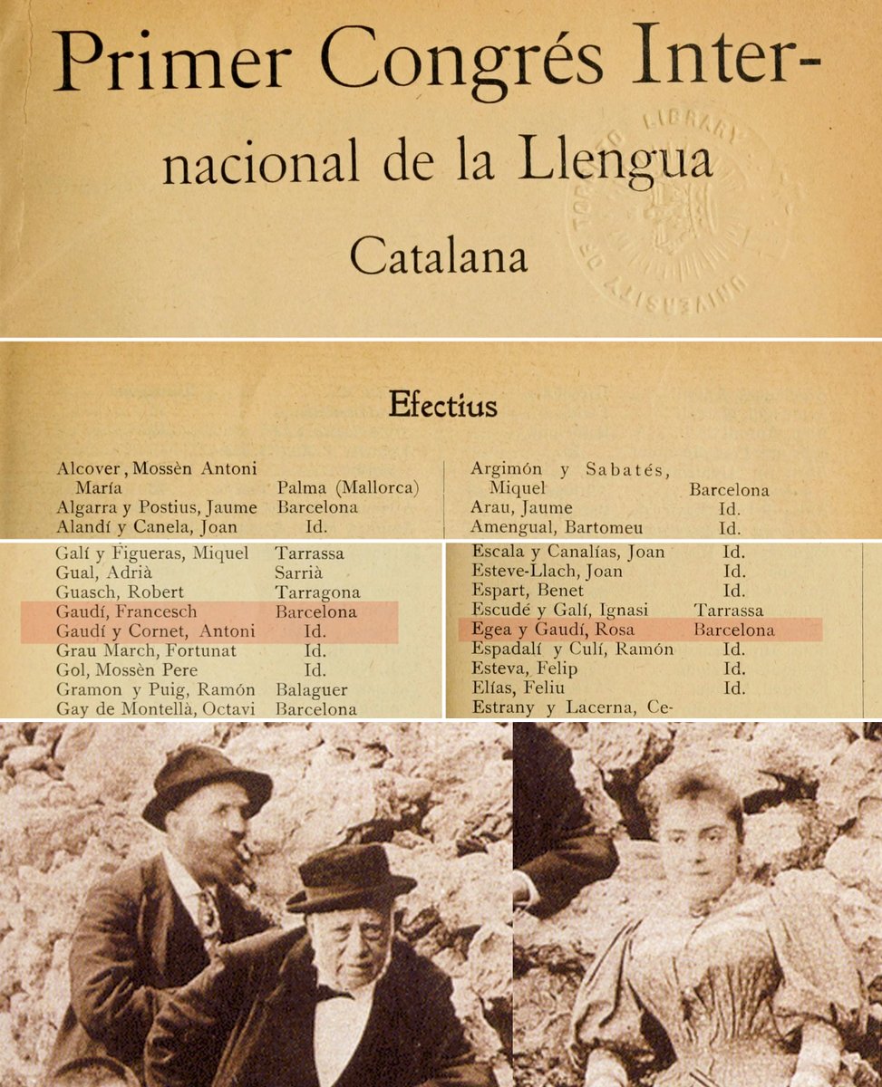 efemarq's tweet photo. És sabut que Gaudí tenia devoció per la llengua catalana, però no se sap prou que en tenia tanta que tant ell com el seu pare Francesc com la seva neboda Rosa participaren al Primer Congrés Internacional de la Llengua Catalana, clausurat #taldiacomavui de 1906 a Barcelona. Fil 📜 https://t.co/jXS9JKz8ag