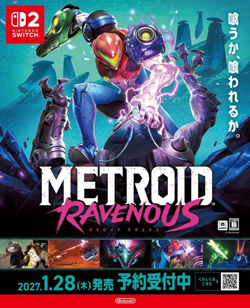 NintendoTown's tweet photo. 🚨 Nouvelle pub japonaise pour Metroid Ravenous ! Le slogan officiel est confirmé : « Manger ou être mangé ».
🎮 Le prochain Metroid 2D arrive le 28 janvier 2027 sur Switch 2 !
🧵 Ce qu'il faut retenir : • Synopsis : Crashée sur une lune mystérieuse et grièvement blessée, Samus devra explorer les profondeurs souterraines et affronter 5 redoutables « Space Ninjas » en combat rapproché pour remonter à la surface. • amiibo : Figurines de Samus et d'une Statue Chozo disponibles dès le lancement. • Édition Spéciale : Boîtier steelbook + amiibo exclusif Samus (Metroid Suit).
Les précommandes sont ouvertes : https://t.co/bQUt4NhTRU
#MetroidRavenous #Metroid #NintendoSwitch2 #Nintendo