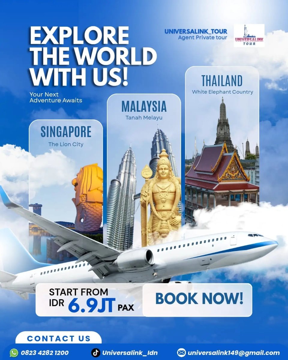 Tatianesl2's tweet photo. Mau keliling luar negeri dengan budget terbatas? Universalink Tour punya program liburan internasional yang ramah di kantong. Kunjungi kantor kami di ITC Mall Surabaya, Lantai 3 Blok B3A No. 3. Hubungi admin untuk booking. https://t.co/a4JUVtVXRq