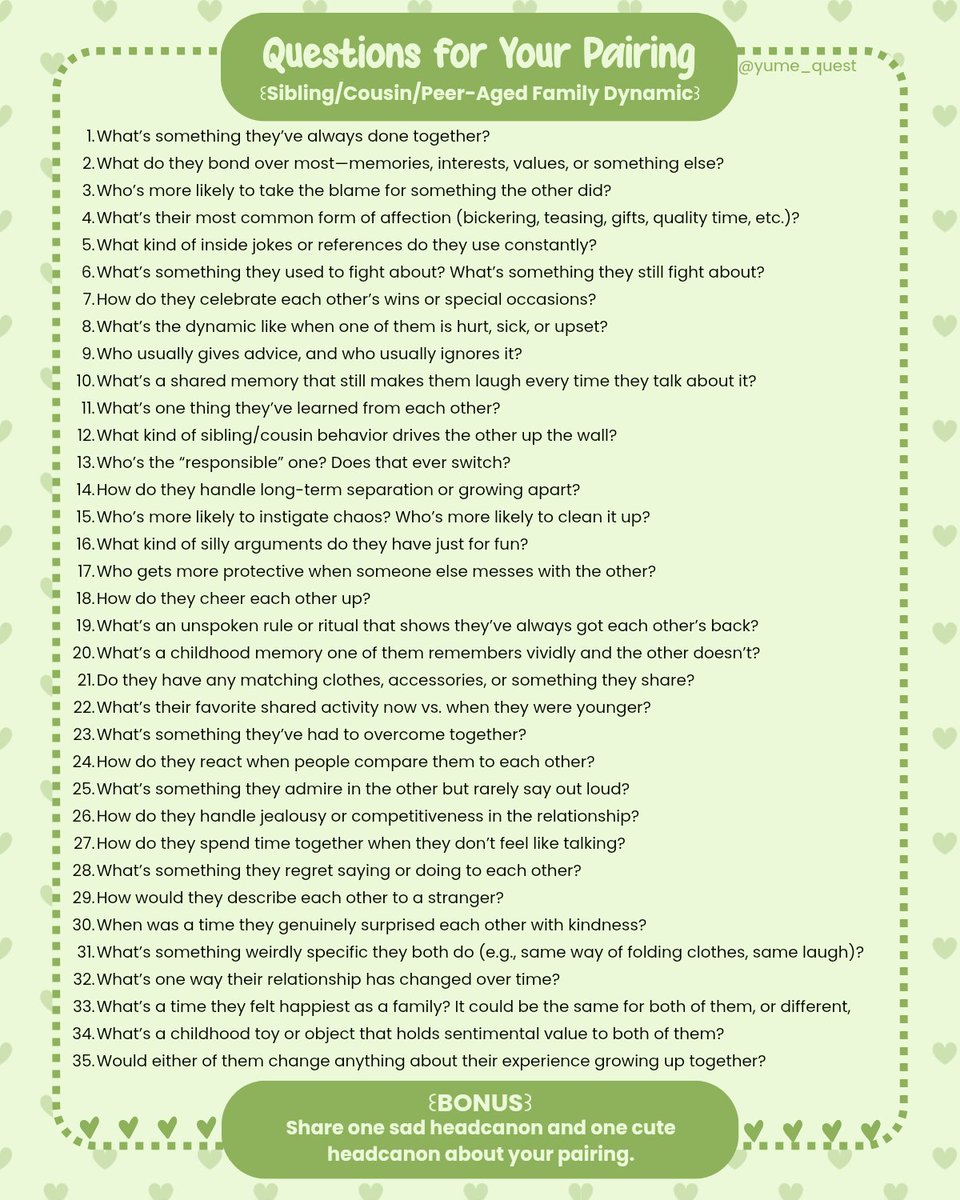 warimimama's tweet photo. Every so often, someone rediscovers my question lists. I had ones for familial, platonic, and queerplatonic too

I'd just prefer that you don't add your own watermark/logo to them when resharing, if that's okay https://t.co/kEKaV6W7s5