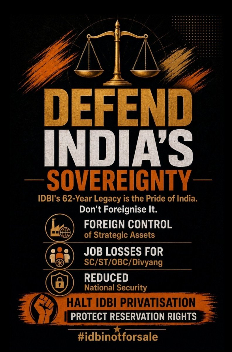 idbinotforsale's tweet photo. IDBI’s 62-year legacy is the pride of India.Selling it to foreign hands goes against Atmanirbhar Bharat and Make in India. Do not foreignise a national asset.
Halt the privatisation now.
#AtmanirbharBharat
#Atmanirbhar
#SelfReliantIndia
#AatmanirbharBharat
#MakeInIndia
#MakeInIndia2024
#VocalForLocal
#MadeInIndia
#saveidbi
#idbinotforsale
#idbinottosell
#idbi
#nationalassets
#notforprivateloot
#bankbachavo 
#deshbachavo
#reservationrights
#socialsecurityschemes
#savepsubanks
@INCIndia
@kharge
@samajwadiparty
@supriya_sule
@ANI
@IDBIfor
@AIBEAofficial
@idesibanda
@DFS_India
@Finminindia
@RahulGandhi
@CJP_for_India
@RBI
@secyDIPAM
@economictimes
@nsitharaman
@timesnow
@nsitharaman 
@narendramodi 
@PMOIndia 
@business_today 
@htTweets 
@FinMinIndia 
@FinancialTimes 
@AamAadmiParty 
@yadavakhilesh
@Cockroach4Bank 
@Cockroachisback 
@PSBPunch
@GoIShadow 
@bankaffairs