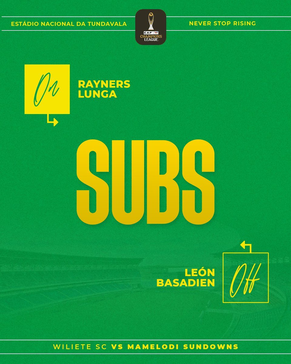 sundownsolieven's tweet photo. 77’ Subs 🚫 Brayan León | Fawaaz Basadien 

✅ Iqraam Rayners | Divine Lunga 

#Sundowns #TotalEnergiesCAFCL #NeverStopRising #Olievenhoutbosch #TheSkyIsTheLimit #phakamisu7 #frankmmuller #megansiyamuller https://t.co/oTgb3tc60T