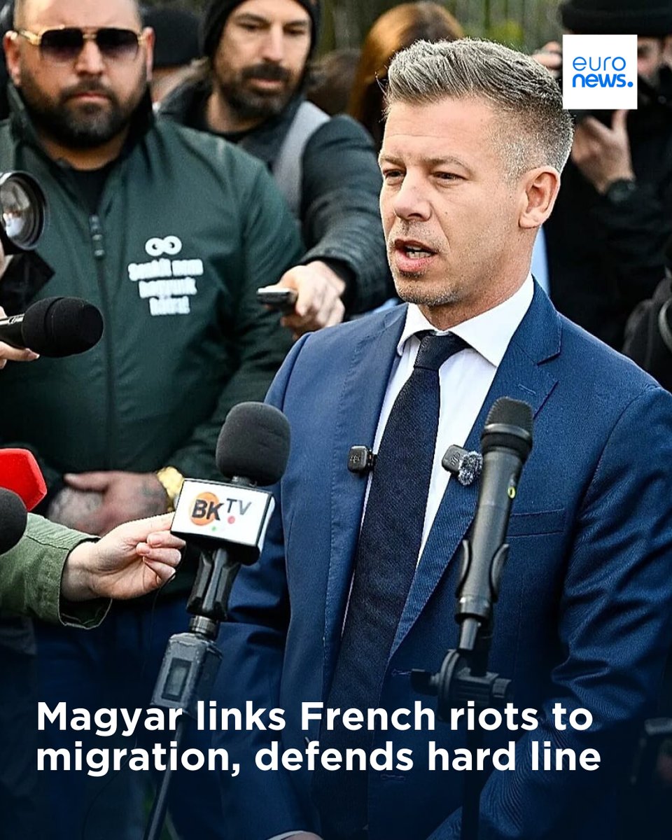 euronews's tweet photo. Hungary’s Péter Magyar said riots in France justified his tough migration stance, echoed by Poland’s Donald Tusk. Left-wing critics accused him of exploiting the unrest, despite most protesters being French nationals. #EuropeNews
➡️ https://t.co/x4wPwFtRhj https://t.co/8uBuCncwOK