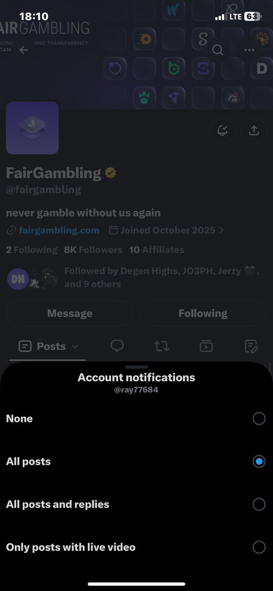 ray77684's tweet photo. @DegenHighs @runoski_szn @fairgambling Username:Rayray

Thanks https://t.co/KTgAb6dz54