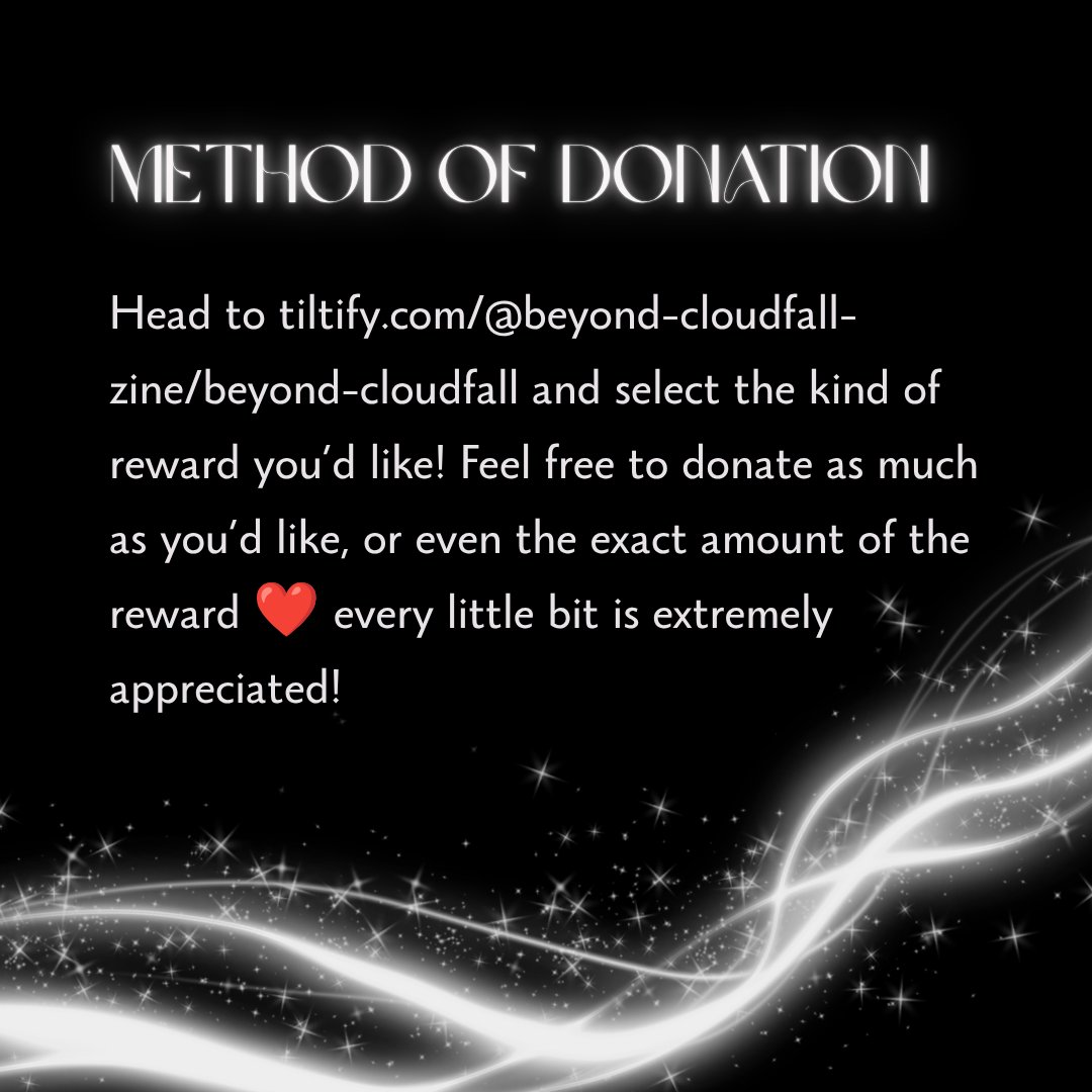 soruszinebazaar's tweet photo. DONATIONS ARE NOW OPEN!! 
All the proceeds from Beyond Cloudfall, a #sylus zine, will go to Medical Aid for Palestinians! 
find the donation link here: https://t.co/VbzmU3KMHi
please refer to the information in the images! https://t.co/mW1VQ49uwV