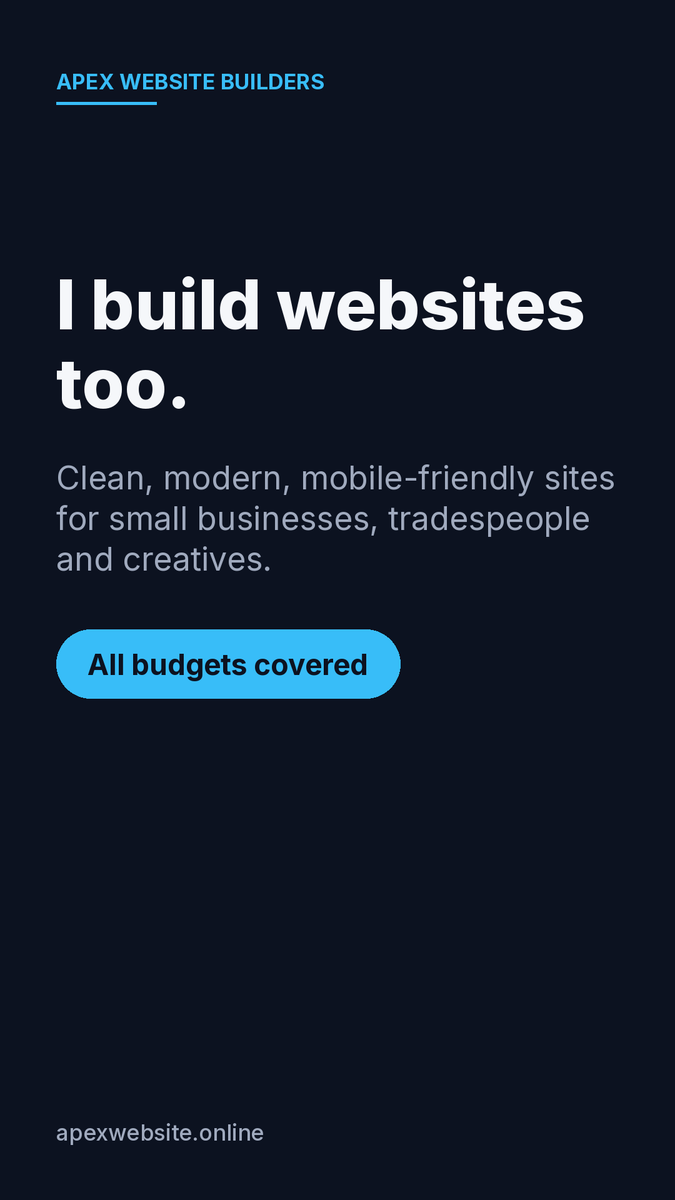 dalriada36963's tweet photo. 💻 Did you know I build websites too?

Through Apex Website Builders I make clean, modern sites for tradespeople, small businesses and creatives. All budgets covered.

See one live 👉 https://t.co/CsXzEtuyj9
✅ Online shop with Buy Now + PayPal order form
✅ Articles with category tabs
✅ Book section + email sign-up
✅ Works beautifully on phones

What's included:
📱 Mobile-friendly design
💬 Contact + WhatsApp buttons
🛒 Online shop / PayPal
🔎 SEO basics
🌐 Hosting setup
🔧 Updates when you need them

Let's build yours 👇
https://t.co/bvrUXaqhKp
📲 WhatsApp 07463 384414
✉️ apexwebsitebuilders@gmail.com

#WebDesign #SmallBusiness #WebsiteDesign