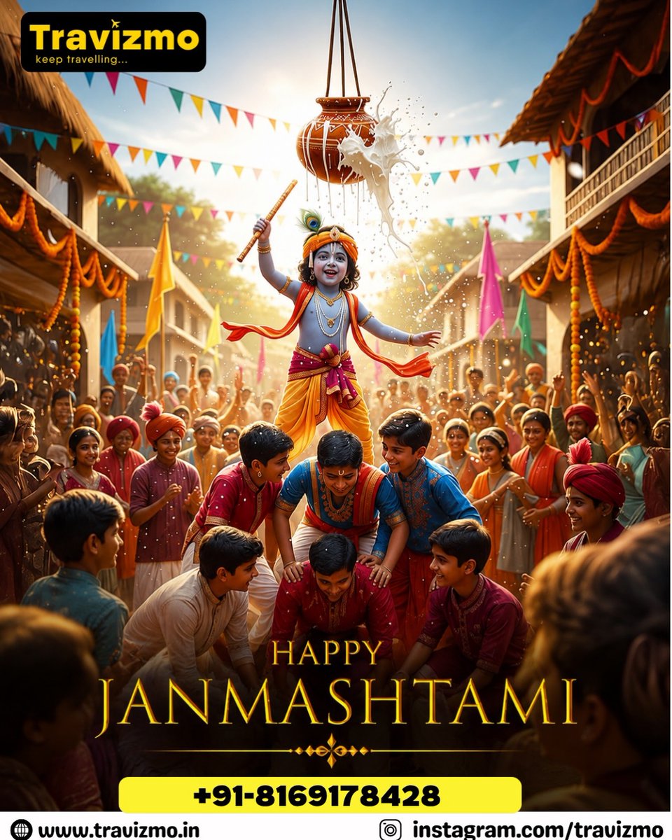 Cristosalva2012's tweet photo. Celebrate the joy, colours and divine spirit of Janmashtami with Travizmo. May Lord Krishna’s blessings fill your life and journeys with happiness, love and unforgettable moments. Happy Janmashtami from Team Travizmo! https://t.co/hThBS8RNZk