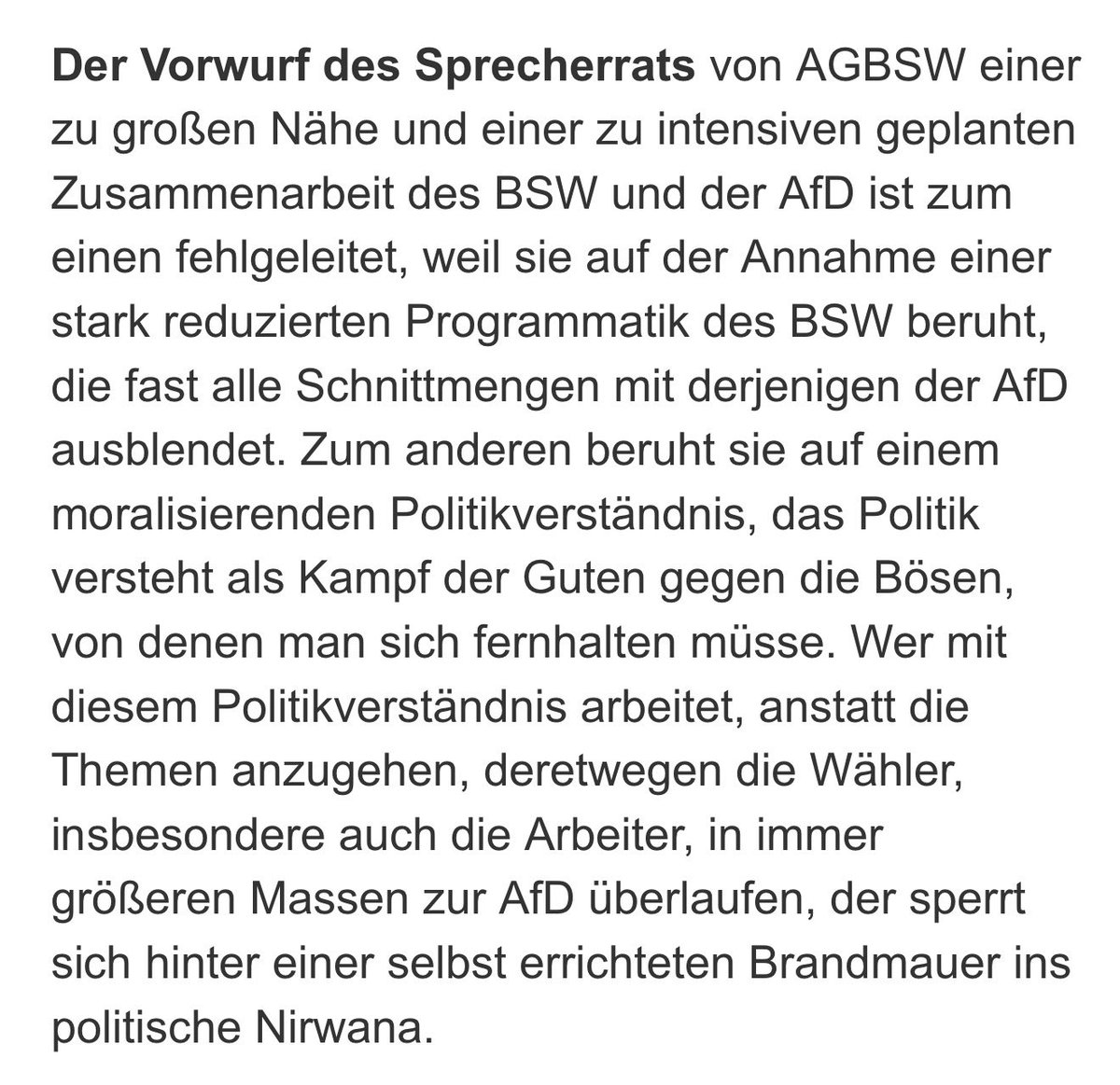 DNiedzwetzki's tweet photo. Ich teile das Fazit von @norberthaering vollumfänglich und auch seine differenzierte Betrachtung im Artikel. Wünschenswert fände ich es zudem, wenn das AGBSW sein enges Gedankenkorsett mal ein wenig erweitern würde. Ich kann jedenfalls mit dieser verengten Sichtweise herzlich wenig anfangen und vielen anderen geht es ebenso. #BSW

https://t.co/TSBaUfJLlt