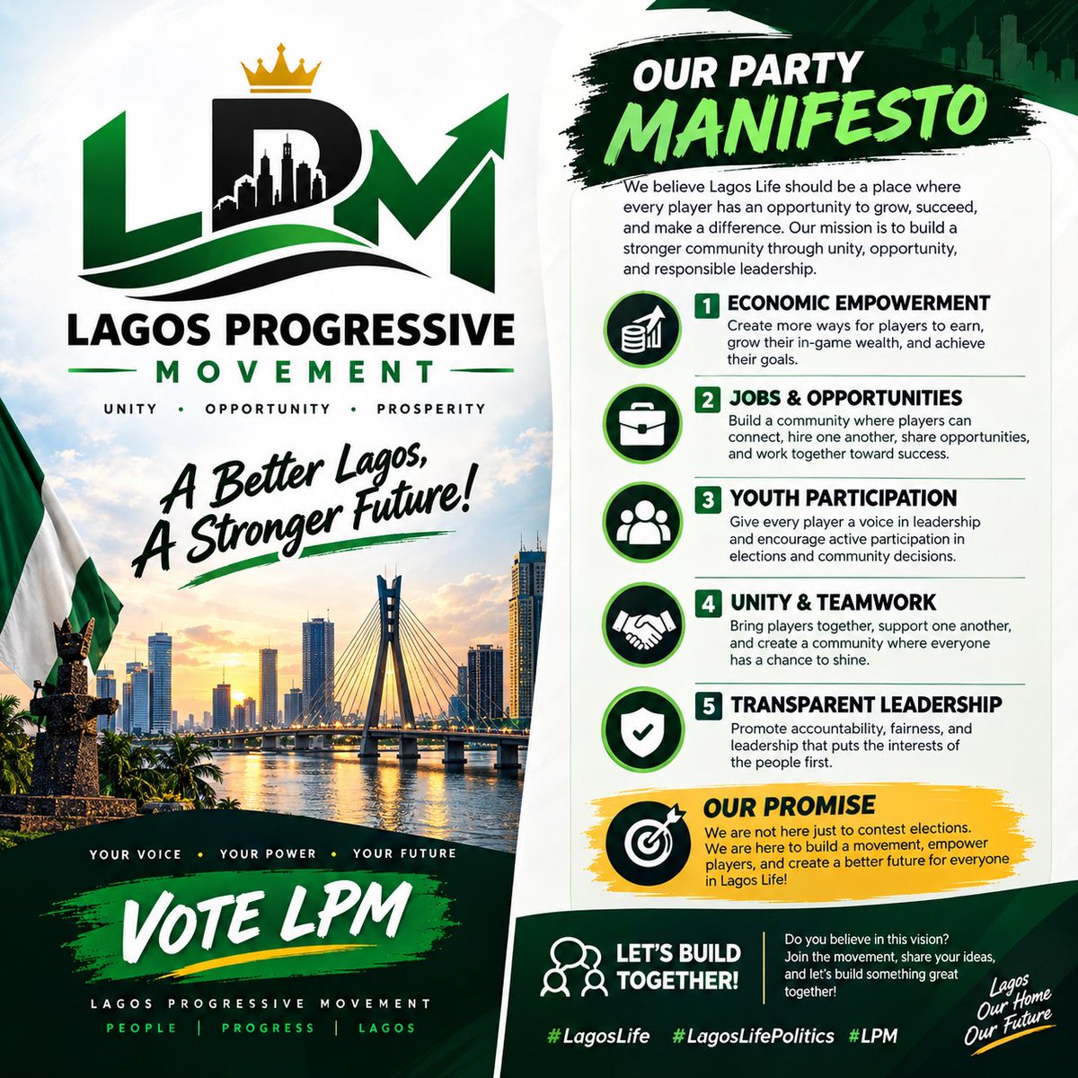 ThickTraumaGod's tweet photo. @LagosLifeApp 👑🇳🇬 INTRODUCING THE LAGOS PROGRESSIVE MOVEMENT (LPM)! 🔥

We stand for unity, progress, opportunity, and good leadership. Our vision is a stronger Lagos Life where every player has a voice and a chance to succeed. 💪🤝

👑 LPM — A Better Lagos, A Stronger Future!

#lagoslifeapp https://t.co/KaRvJSW5WY