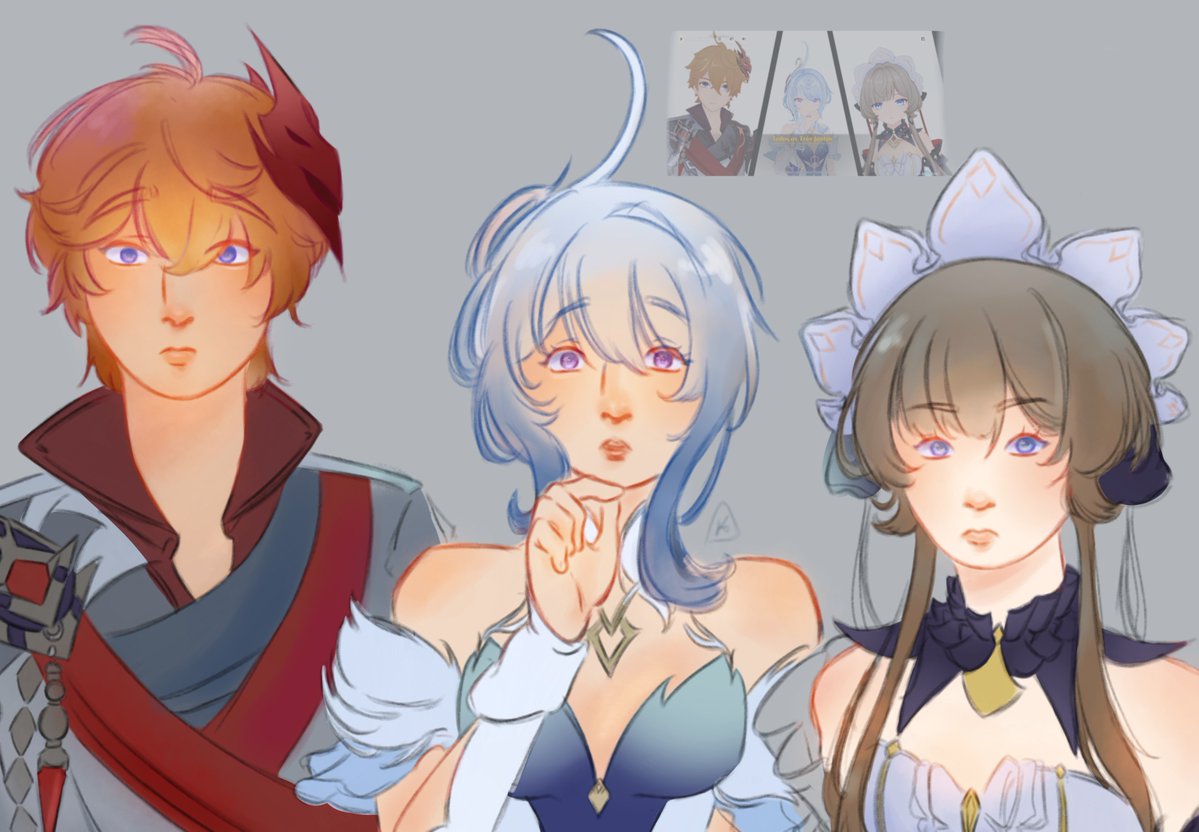eokmoy's tweet photo. I needed to draw them when I saw them like :O 
#childe #odette #sandrone https://t.co/j96C8tnEjP
