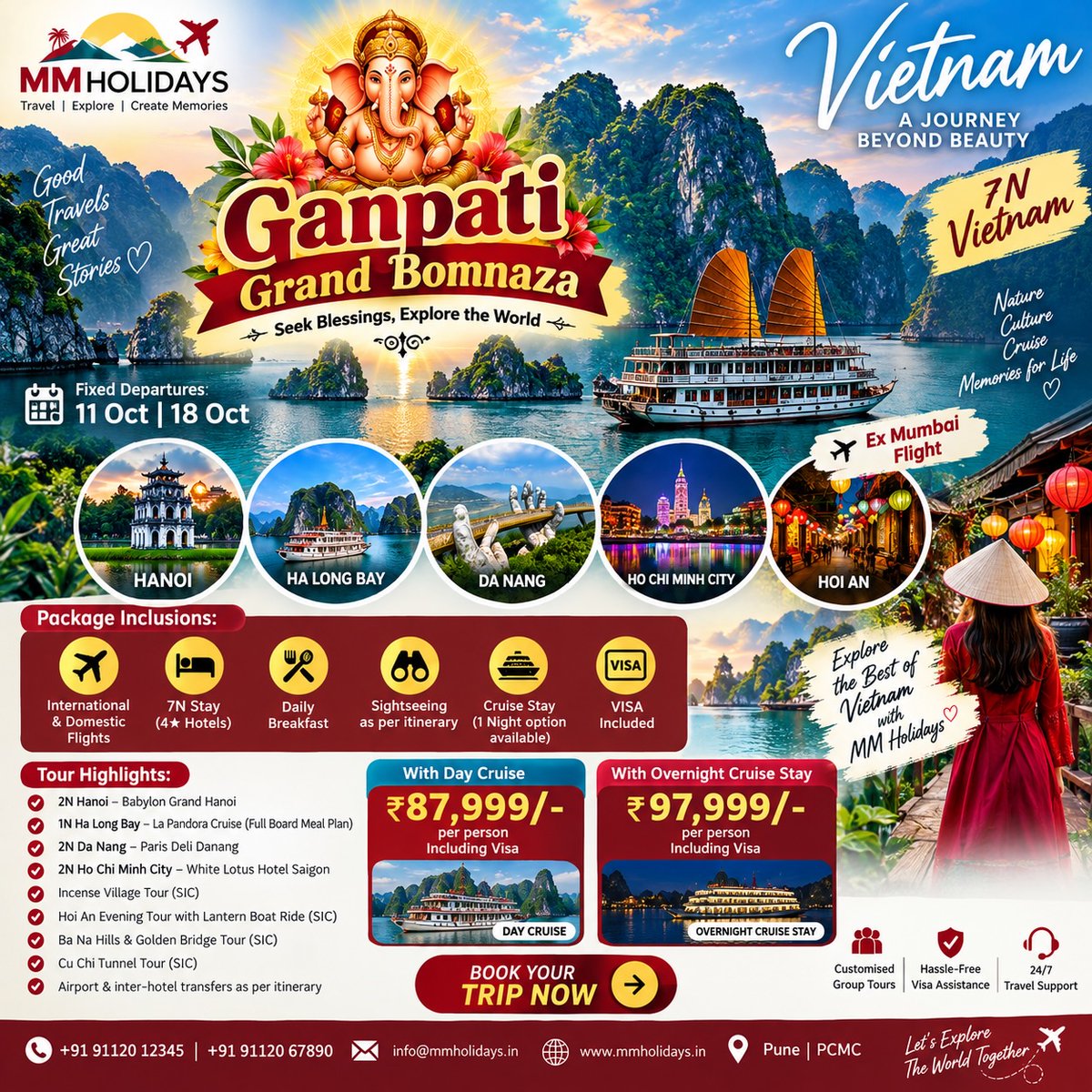 morenah71's tweet photo. 7N Vietnam from Mumbai: 11 &amp; 18 Oct departures. Explore Hanoi, Ha Long Bay, Da Nang, Golden Bridge, Ho Chi Minh City and Hoi An. Includes flights, 4-star stays, breakfast, transfers, visa and cruise. From ₹87, 999 per person. https://t.co/AB7ujbbCKE