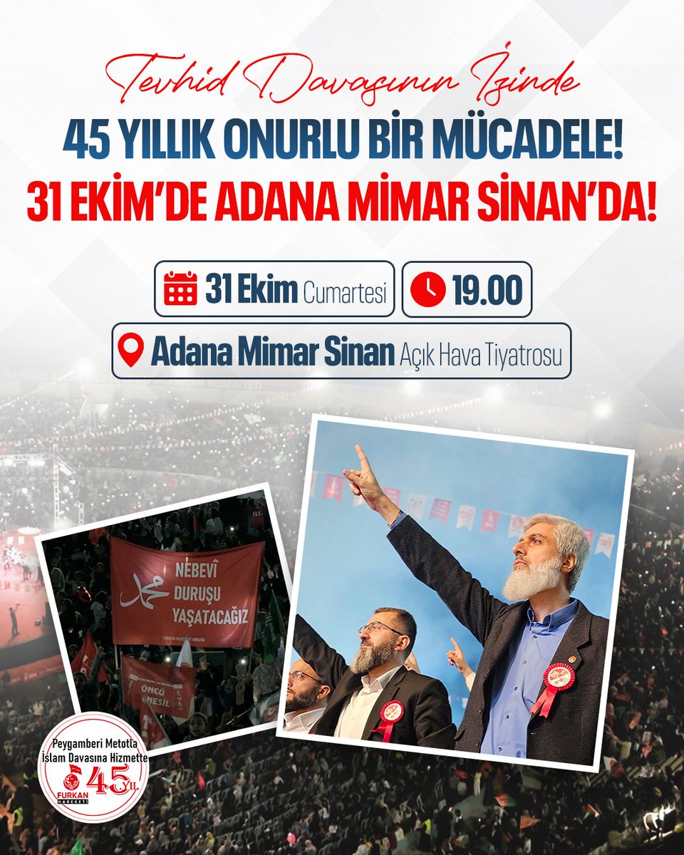 canmdavam's tweet photo. #AdanadaBüyükBuluşma
FurkanHareketi 45Yaşında
BüyükBuluşmaya SenDeKatıl https://t.co/kT2c0b39Sw