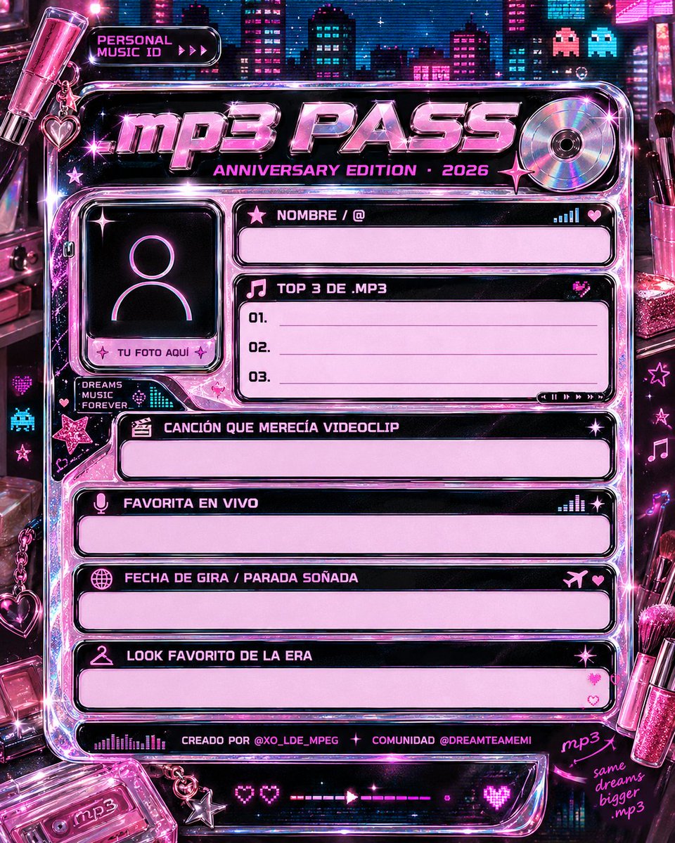 XO_LDE_mpeg's tweet photo. 💿 ¿Cuál es tu esencia en la era .mp3? 👀🩷

Completa tu PASS, súbelo respondiendo a este tweet o cítalo y descubre quién comparte tus favoritos ✨

¡Emiliers de siempre y nuevos fans, todos son bienvenidos! 🫂

#integraciónmp3 https://t.co/IPzKcWRbwI