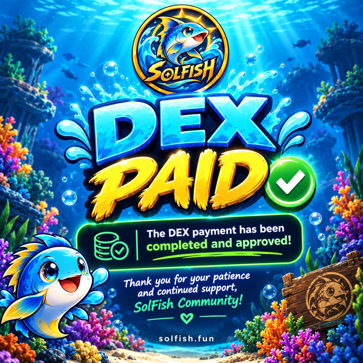 solfishofficial's tweet photo. 🎉 DEX PAYMENT PAID &amp; APPROVED! ✅🐟

The SolFish DEX payment has been successfully completed and approved! 🚀💙

Huge thanks to our amazing community for your patience and continued support. We're building together! 🌊🐠

🌐 https://t.co/6fn1wPXjTM

#SolFish #Solana #Crypto https://t.co/DXfiQvQ4Td