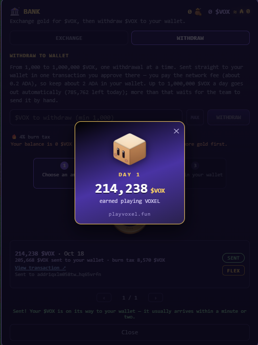 VoxelAda's tweet photo. Day 1 rewards are in your balances! 👀

Let’s see that FLEX 💪

Ready to withdraw? 🤔

Keep 2–3 ADA in your wallet for withdrawals (0.2 ADA fee). ✔️ https://t.co/YigWTv4G5K