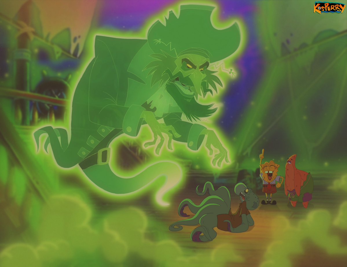 Kosperry's tweet photo. "I AM THE FLYING DUTCHMAN!"

"That's it! Squidward, this ship belongs to the Red Baron!"

"Who be disturbin' the Flying Dutchman's own lair?"

"It's Squidward. He wants to complain to you." https://t.co/e7cTZGl3JS