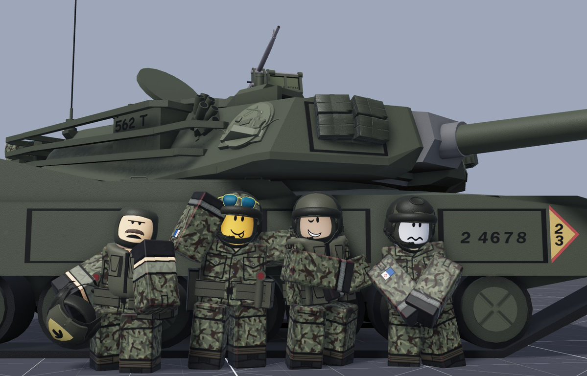 Glaginthewest's tweet photo. The crew of "Billward" M-29 (C) MBT's.

(Left to Right)

Maxi Kernov Beluo (Fast Hand)

Nielman Trol Anderson (Big Brother)

Sierka Daniels (Trigger)

Leeward Tobiraly (Pace)

#okodomos #robloxart https://t.co/6VigwzFArF