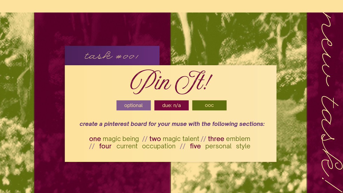 unordinaryspl's tweet photo. / OOC TASK #001 *REPOST:

making an effort to take things slow and avoid s*spension again. please drop the links to your muse’s pinterest boards below again + follow everyone’s accounts! 👇 

#ORDINARYTASK https://t.co/JPppz8E8Xn
