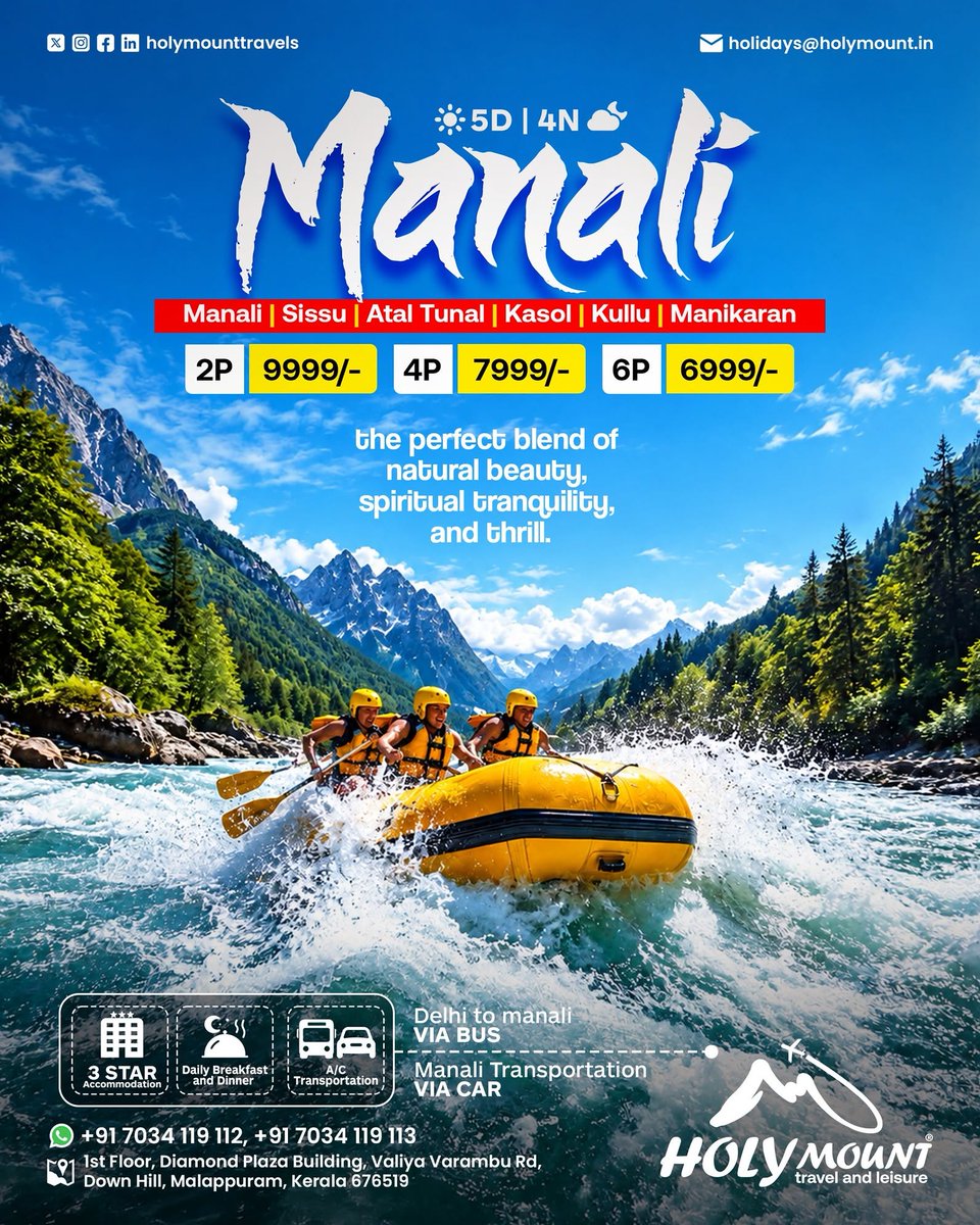 _Havva_nur's tweet photo. Manali 5 Days/4 Nights: Manali, Sissu, Atal Tunnel, Kasol, Kullu &amp; Manikaran. Starts at ₹6, 999 per person. Includes 3-star stay, breakfast, dinner, AC transport and Delhi-Manali bus. Ideal for couples, families, friends and groups. Call +91 7034 https://t.co/RpwVS96afj
