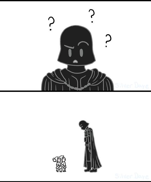 SilverDaye's tweet photo. Darth Vader discovers he's a dad. #dadvader #darthvader #lukeskywalker #leiaorgana #skywalkerfamily https://t.co/npmEqY4PSN