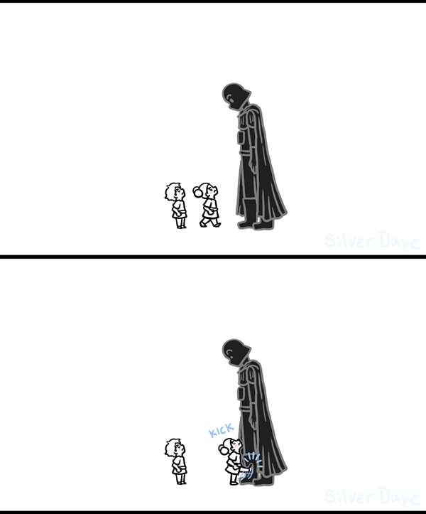 SilverDaye's tweet photo. Darth Vader discovers he's a dad. #dadvader #darthvader #lukeskywalker #leiaorgana #skywalkerfamily https://t.co/npmEqY4PSN