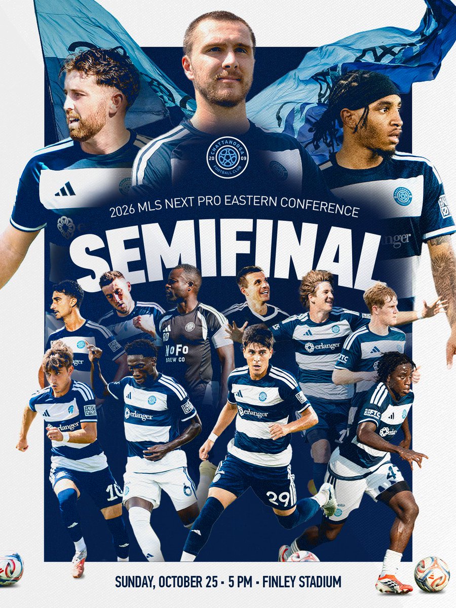 ChattanoogaFC's tweet photo. NEXT SUNDAY. EASTERN CONFERENCE SEMIFINAL. FINLEY STADIUM.

BE THERE: https://t.co/7OZvqU7PUk 🔵 https://t.co/AggZMRn6Gm