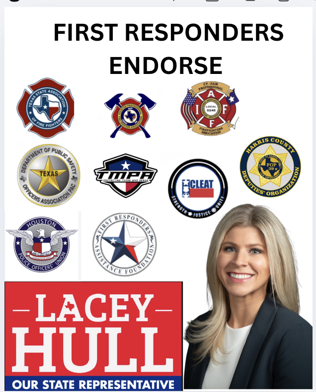 LaceyHullTx's tweet photo. I’m honored to be endorsed by law enforcement and firefighters across Texas! Thank you to the brave men and women who put their lives on the line every day to keep our communities safe. I’m grateful for your support and proud to stand with our first responders! https://t.co/SbqoNoaduc
