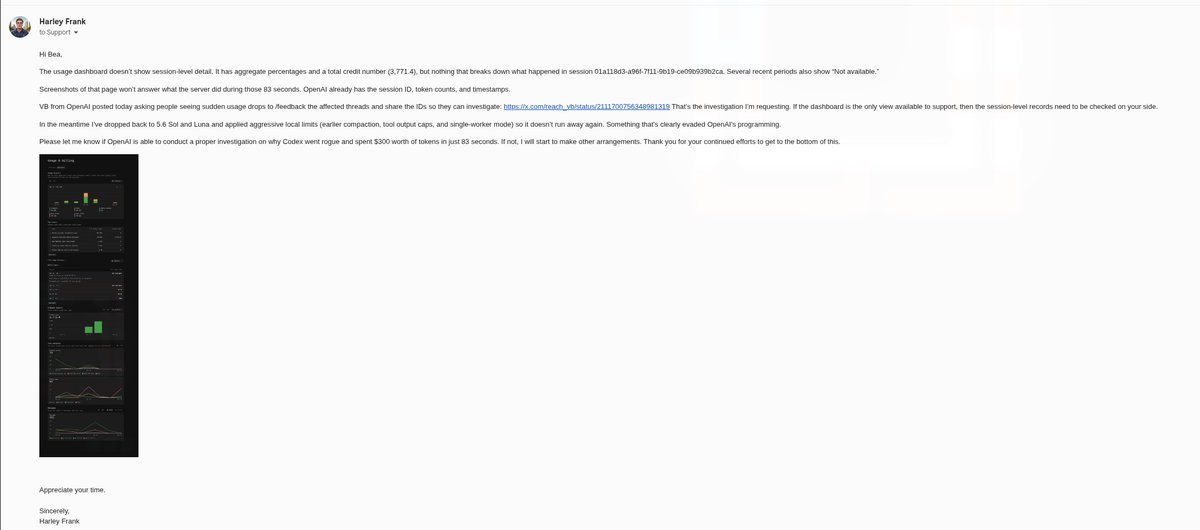 thetxeagle's tweet photo. The saga continues.

Is my response snarky? Yes only because this is the third reply asking for proof of credit consumption and purchase. Which honestly if @OpenAI can't looks at their logs to see I purchased $170 worth of credits not even 4 hours earlier and suddenly all got used up is highly concerning.