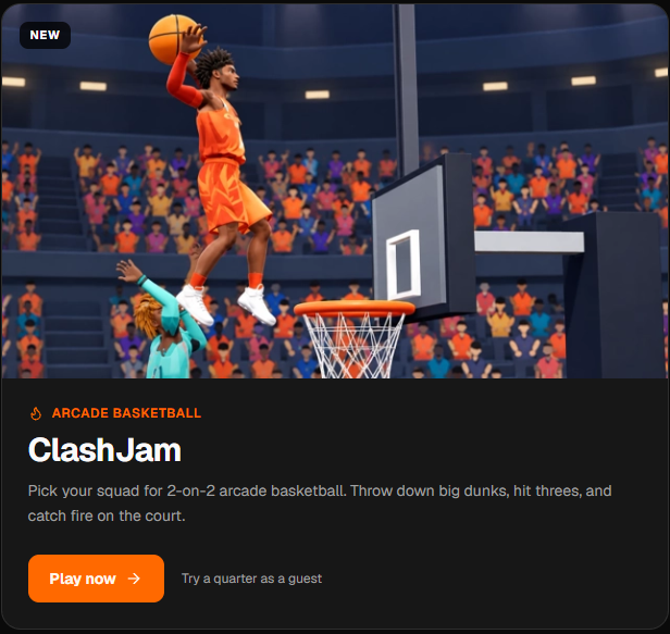 ClashProjectAI's tweet photo. Pick your squad and run the court in ClashJam 🏀

Build a 2-on-2 lineup, hit threes, throw down dunks, and catch fire before the final buzzer.

Play in your browser - nothing to install. 👇
https://t.co/N6c23m8hYH https://t.co/cnwgaY3ly0