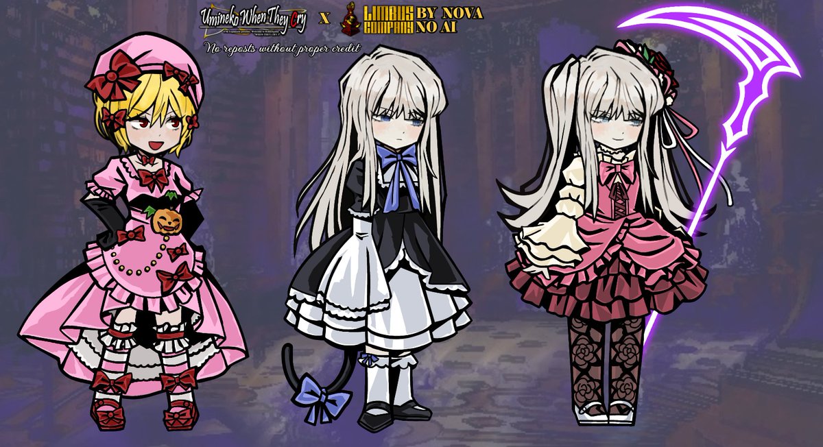 novalovesoutis's tweet photo. Limbus Company x Umineko When They Cry 
The Witch of Certainty, The Witch of Miracles, and The Witch of Truth https://t.co/3SVZmjGkd1
