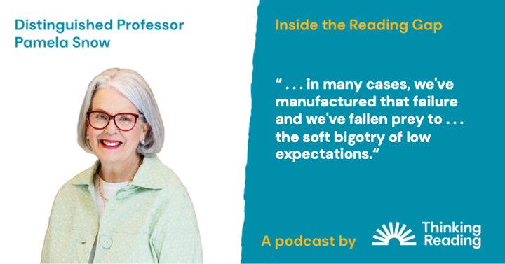 ThinkReadHQ's tweet photo. In Conversation with Distinguished Professor Pamela Snow : renowned internationally for her advocacy of evidence-based reading instruction. She talks about educational fallacies &amp; what must change. Listen to "Inside the Reading Gap" wherever you get your podcasts. https://t.co/TJ6mag9F2s