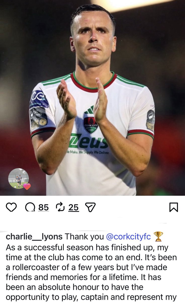 TheOther3Amigos's tweet photo. Charlie Lyons confirms his time is up at Cork City. 

A former City manager has an interesting comment 👀 

#CCFC84 #TOTAP #RebelArmy https://t.co/CPflwrH1nb