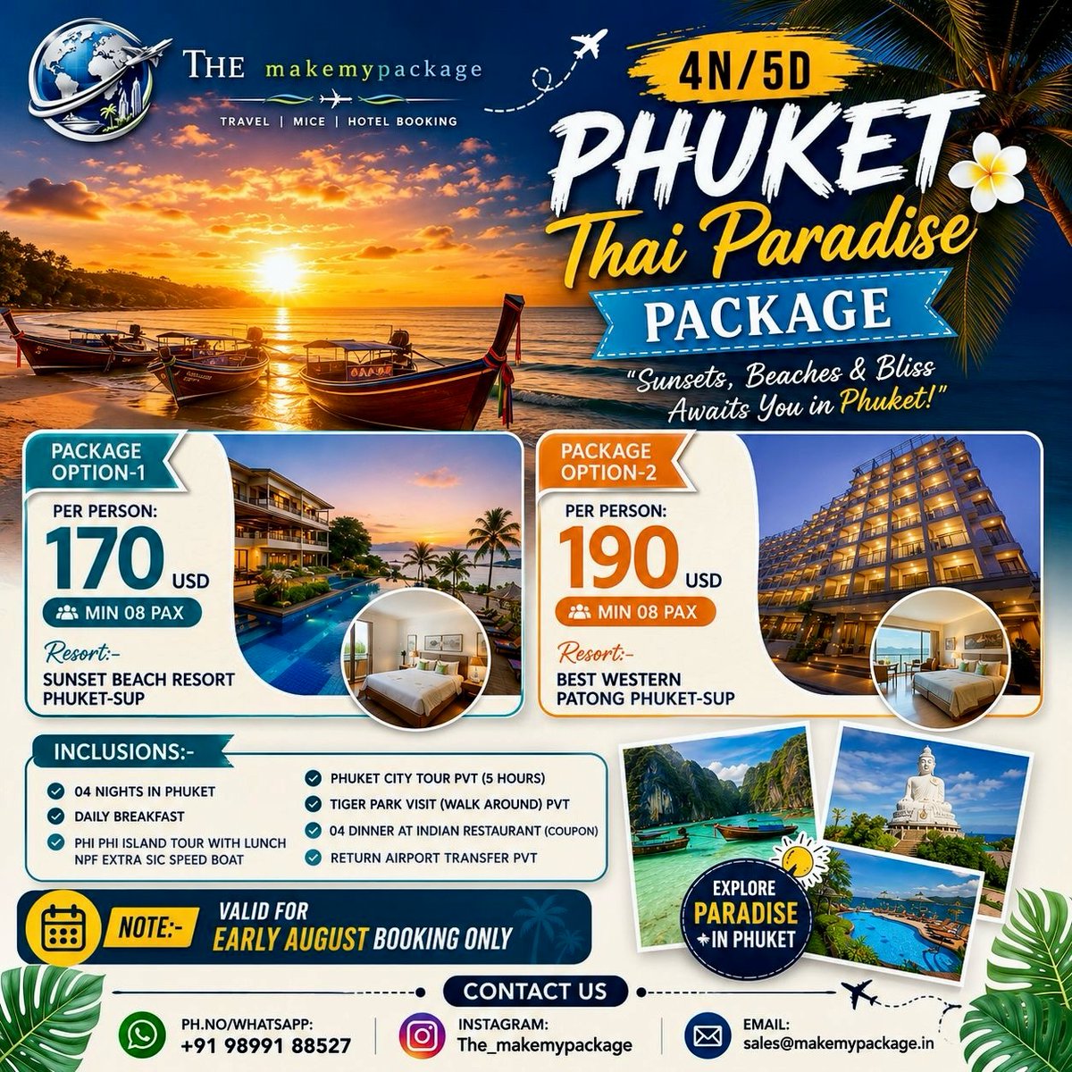 d0d33139652's tweet photo. Your Thailand dream is one booking away. Explore Phuket and Pattaya with breathtaking beaches, luxury stays, city tours, and island adventures. Limited August offer. Book now before the best deals are gone. Call +91 98991 88527 https://t.co/k27R742EIp