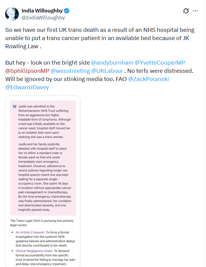 GrumpyOW's tweet photo. Sad case but nothing to do with the SC ruling or latest NHS guidance. If Willoughby bothered to check anything, he could have found out that this happened in October 2023. https://t.co/U5QH2XMT2N