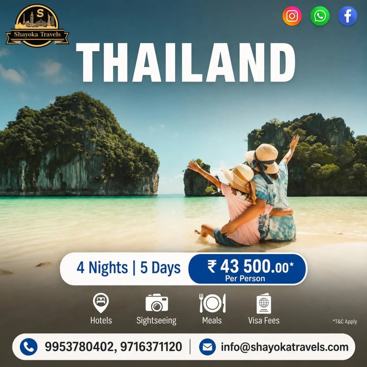 nairokari's tweet photo. Thailand awaits: stunning beaches, vibrant nightlife, delicious cuisine, and unforgettable experiences. 4 Nights | 5 Days with hotels, sightseeing, meals, and visa fees included. Starting at ₹43, 500 per person. Book now: 9953780402 | 9716371120 https://t.co/wm5gKLiP0G
