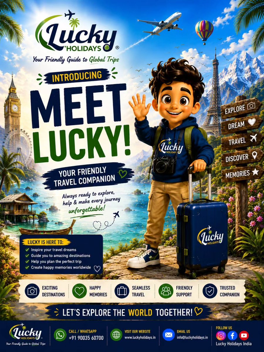 ibrahimkarahan's tweet photo. Meet Lucky, your new travel companion. From Kerala to Kashmir, Bali to Europe and beyond, Lucky brings travel inspiration, tips, stories and offers to make every journey simpler, happier and more memorable. Where should Lucky travel next? Tell us https://t.co/zjDIoryT0Y