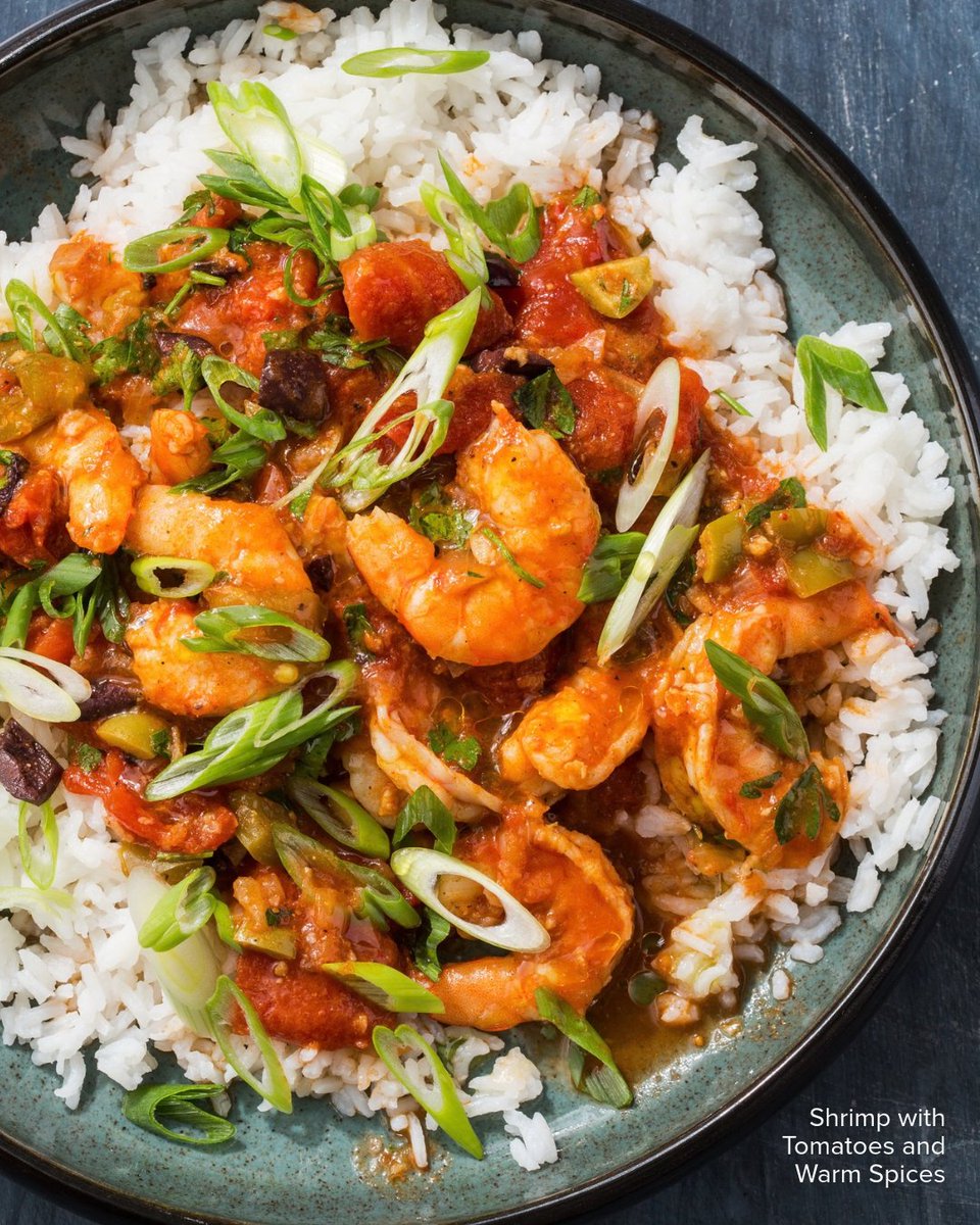 TestKitchen's tweet photo. Tender shrimp simmered in a rich roasted pepper and tomato sauce with warm spices, served over rice for a comforting, fast Instant Pot dinner. https://t.co/RrYdBOS4Ut https://t.co/FZrWh3yG2B