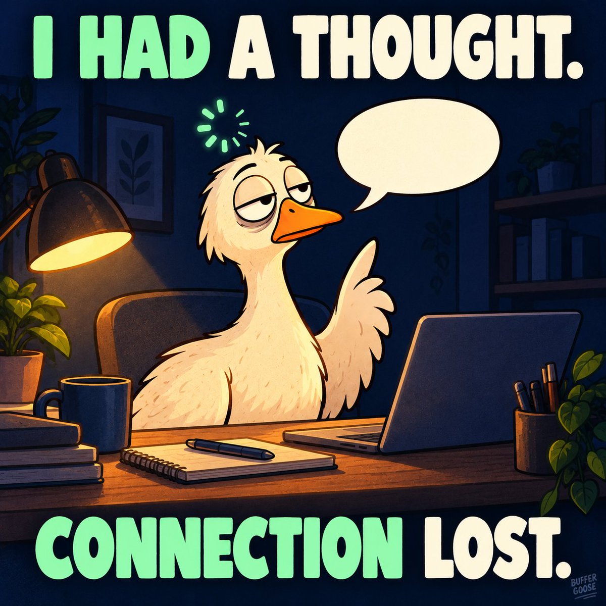 BufferGoose's tweet photo. It was a great thought. Probably. 🪿 $BUFGO https://t.co/kOGtr2QLSo