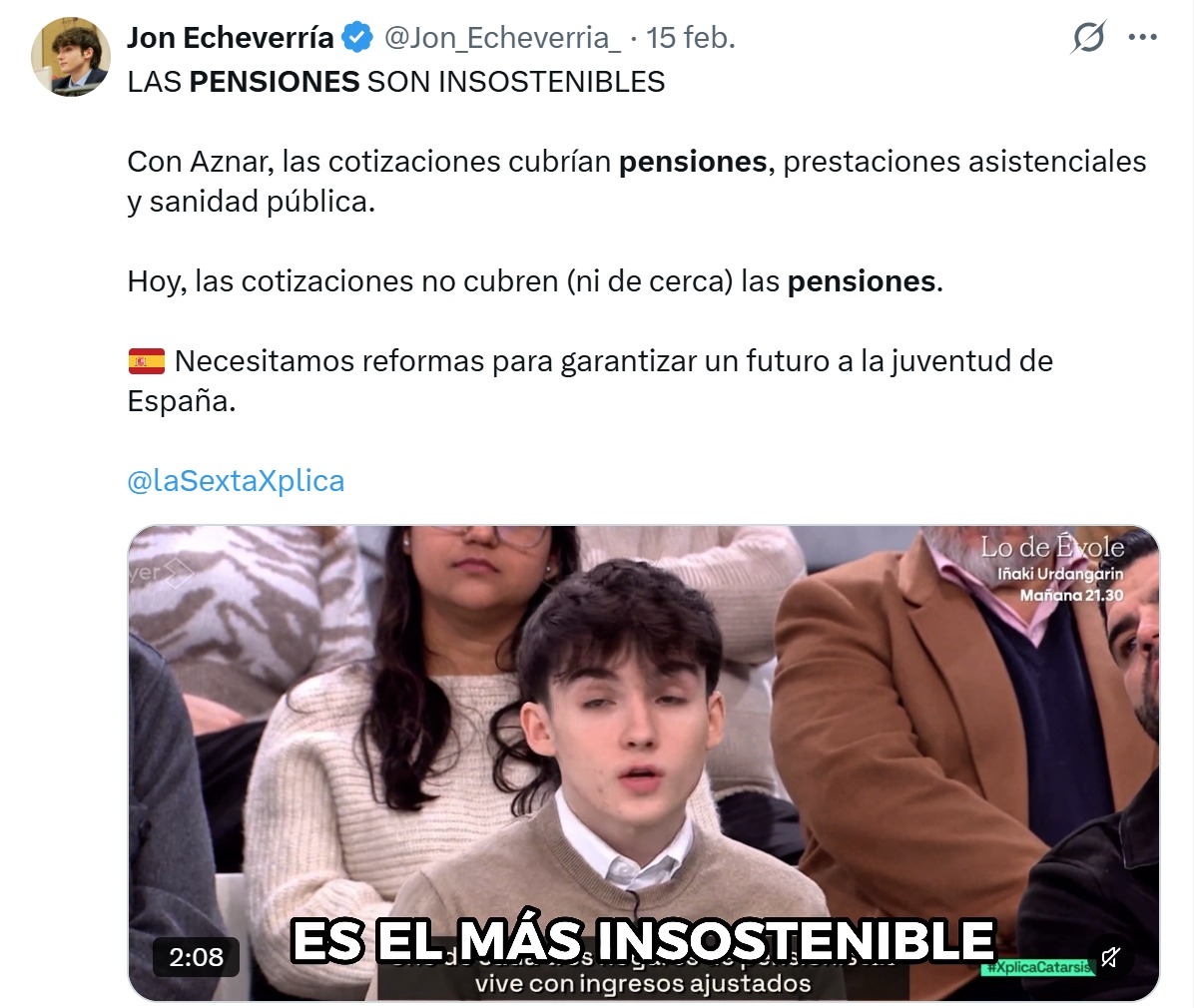 PSOE's tweet photo. Por si quedaba alguna duda del plan del PP de SACRIFICAR LAS PENSIONES, esto es lo que defiende Jon Echeverría, candidato por Gipuzkoa del PP. https://t.co/E5tFfXS2HF