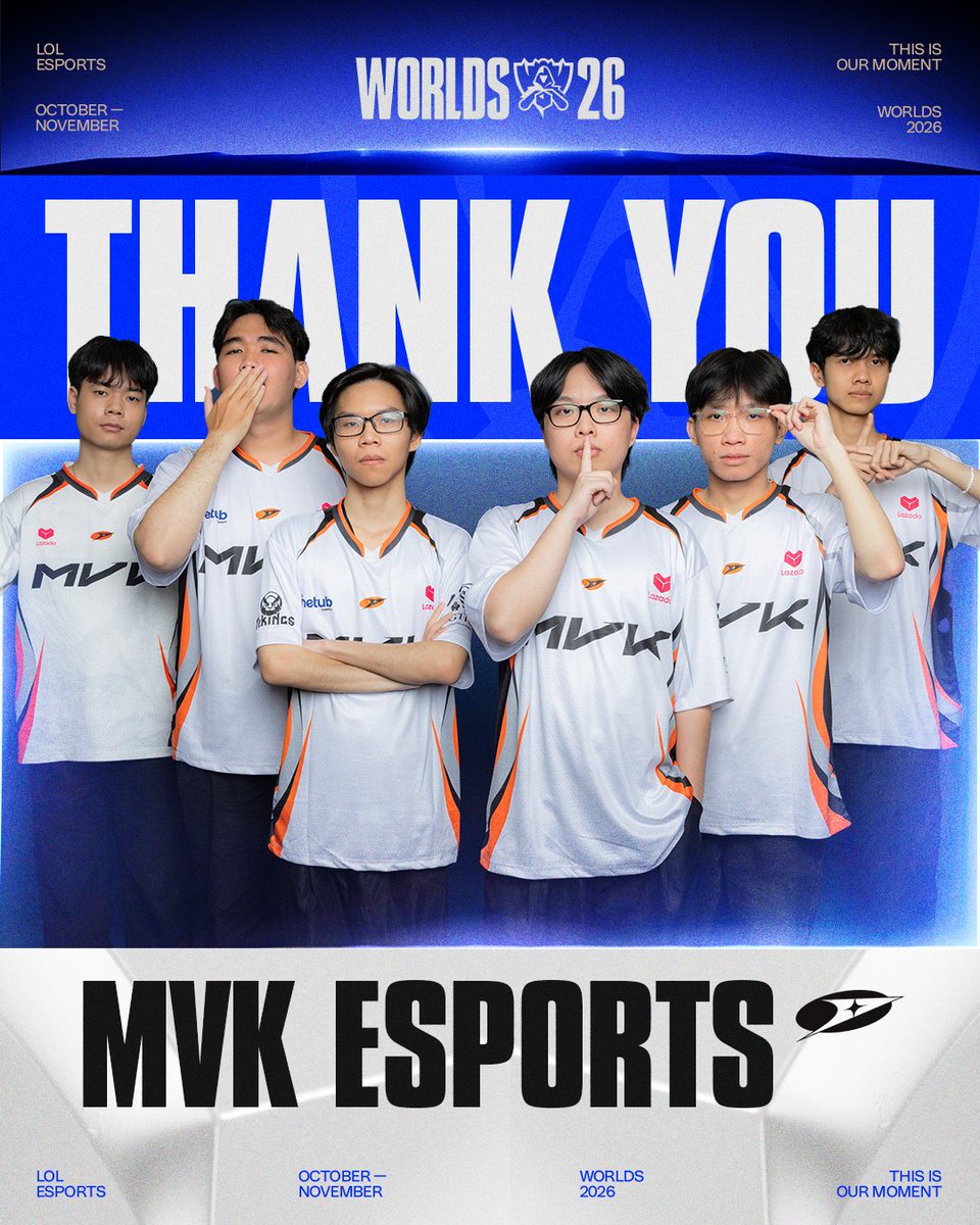 lolesports_jp's tweet photo. MVKの初航海は、ここで幕を閉じます。
スーパールーキーたちが初の Worlds で見せた戦いは、LCP、そしてパシフィック地域全体の誇りとなりました🔥

前評判を覆し、数々の記録を塗り替えた MVK。
この若きチームが、ここからどんな成長を遂げるのか楽しみです。

GGWP, @MVK_VN ! 🫶

#Worlds2026 https://t.co/jeqsMOaBDN
