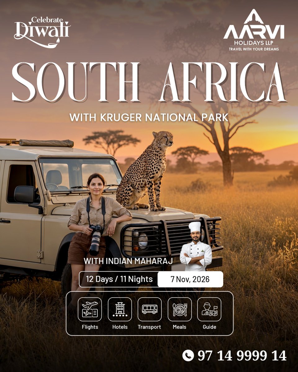 beatrizponce5's tweet photo. Make this Diwali an unforgettable South African adventure with Kruger National Park. 12 Days / 11 Nights
Departure: 7 Nov 2026
With Indian Maharaj
Flights, hotels, transport, meals and guide included

Bookings &amp; enquiries: 97 14 9999 14 https://t.co/FwfXuzI89u