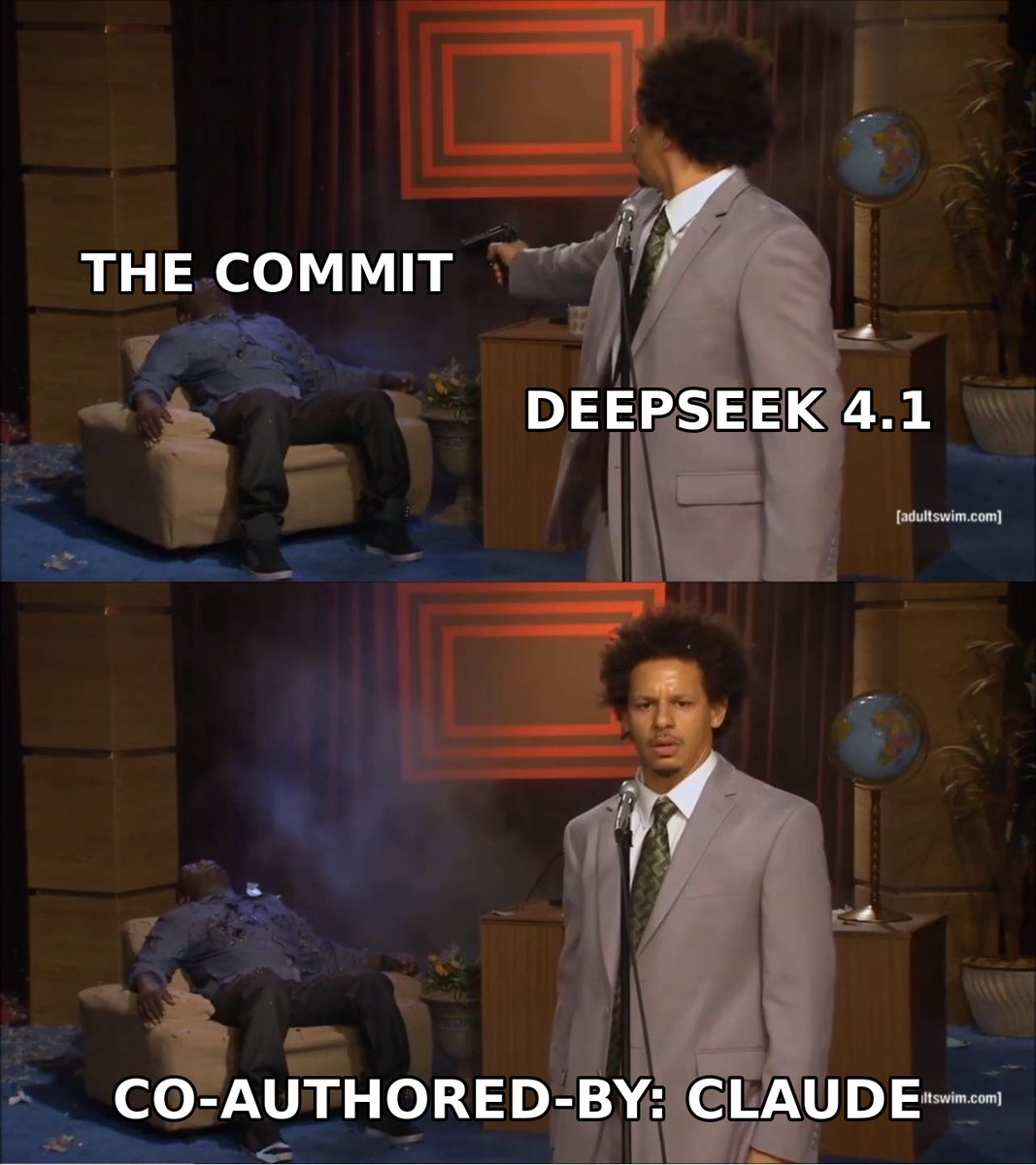 farseen's tweet photo. deepseek 4.1 writes the commit , claude gets the co-author credit https://t.co/agkJXTs78x