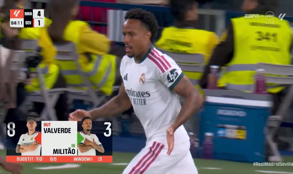 MadridUniversal's tweet photo. 🚨 BREAKING: Eder Militão is back in a Real Madrid game for the first time since his injury. https://t.co/zaWtLsslvV