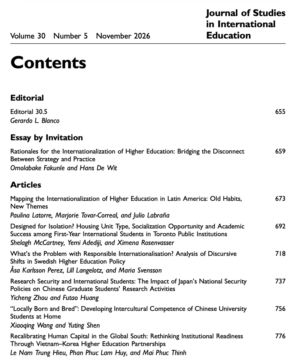 jsinted's tweet photo. 📚 Published! Journal of Studies in International Education v.30 n.5 (November 2026)

→ https://t.co/h1lrDK0IDc

#IntlEd #StudyAbroad #StudentMobility #Internationalization https://t.co/YSe6tbVwSs