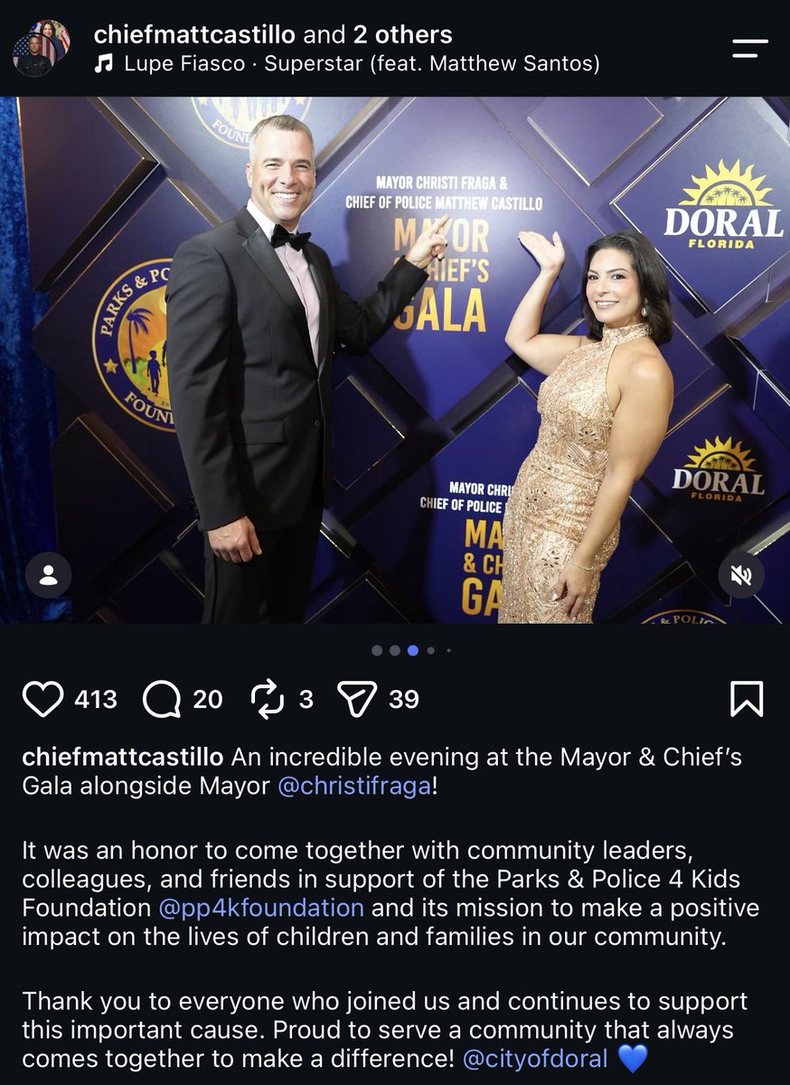tomaskenn's tweet photo. While ICE terrorizes Doral and the city refused to end its police-ICE 287g collaboration agreement, the mayor and chief of police have a gala at Trump’s resort in Doral. Can’t make this stuff up. https://t.co/WmqwNemWH9