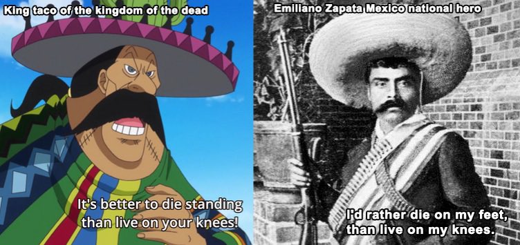 polkiadots's tweet photo. @karka_twei @Z_OPNA honestly? does it matter? oda used a lot of foreign symbols as inspiration for his manga, such as che guevara, emiliano zapatta, tim curry, abraham lincom. just like oda used other countries symbols for his work people from those other countries can see themselves in one piece https://t.co/WljKxz0k4x