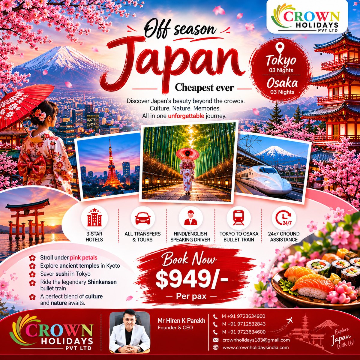 viniciusssaaalv's tweet photo. Explore Japan with Crown Holidays: Tokyo and Osaka, 3 nights each, 3-star stays, tours, transfers, Hindi/English-speaking driver, bullet train and 24/7 assistance. From $949 per person. Book today. https://t.co/CM5n5w1xCF
